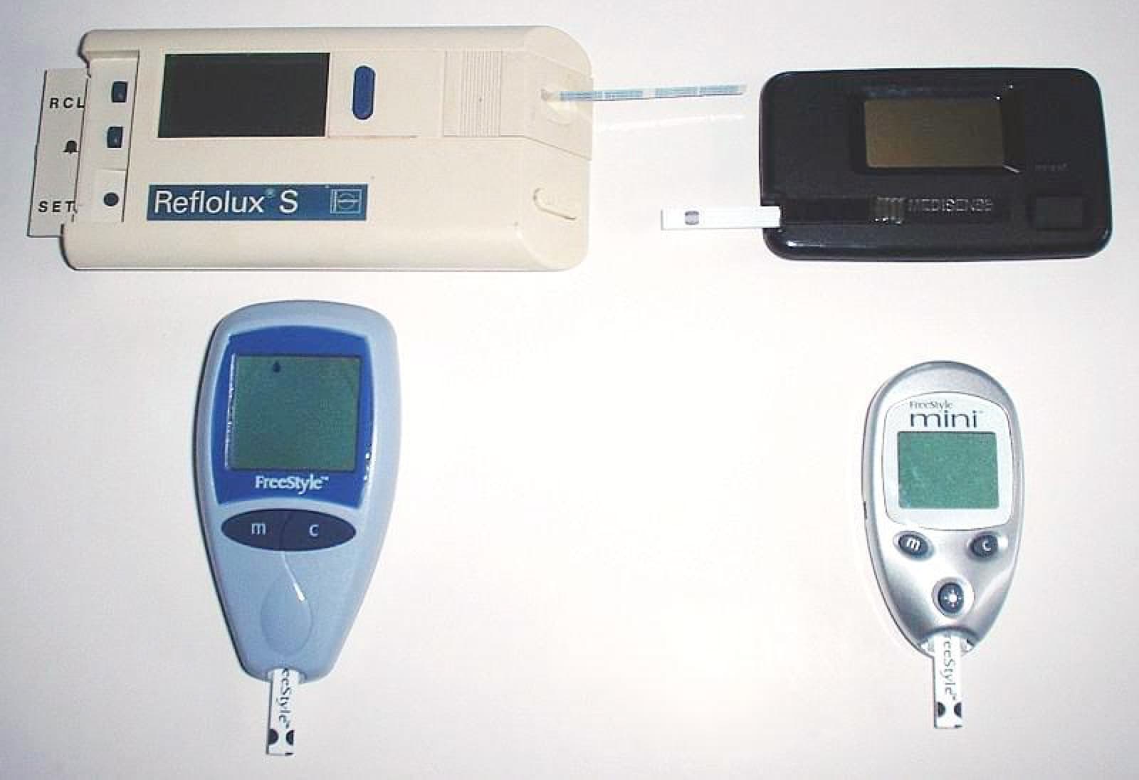 Several blood glucose meters used to check blood sugar levels